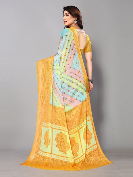 Fabmora Printed Zari Pure Chiffon Brasso Saree
