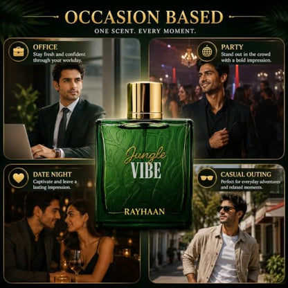 RAYHAAN Jungle Vibe Eau De Parfum for Men | Fresh Green Woody Aromatic Fragrance | Long-Lasting Perfume Spray