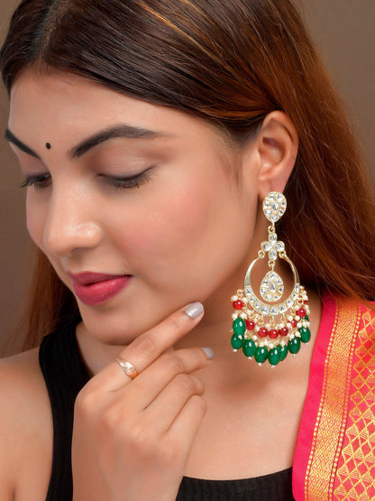 Shoshaa Green Contemporary Kundan Chandbalis Earrings