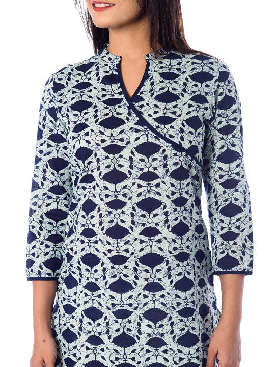 Anayna Women Navy Blue & Off-White Printed Straight Kurta