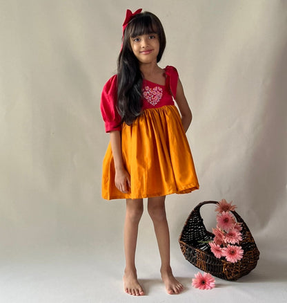 ArthLife Raspberry Pink And Orange Partywear Dress