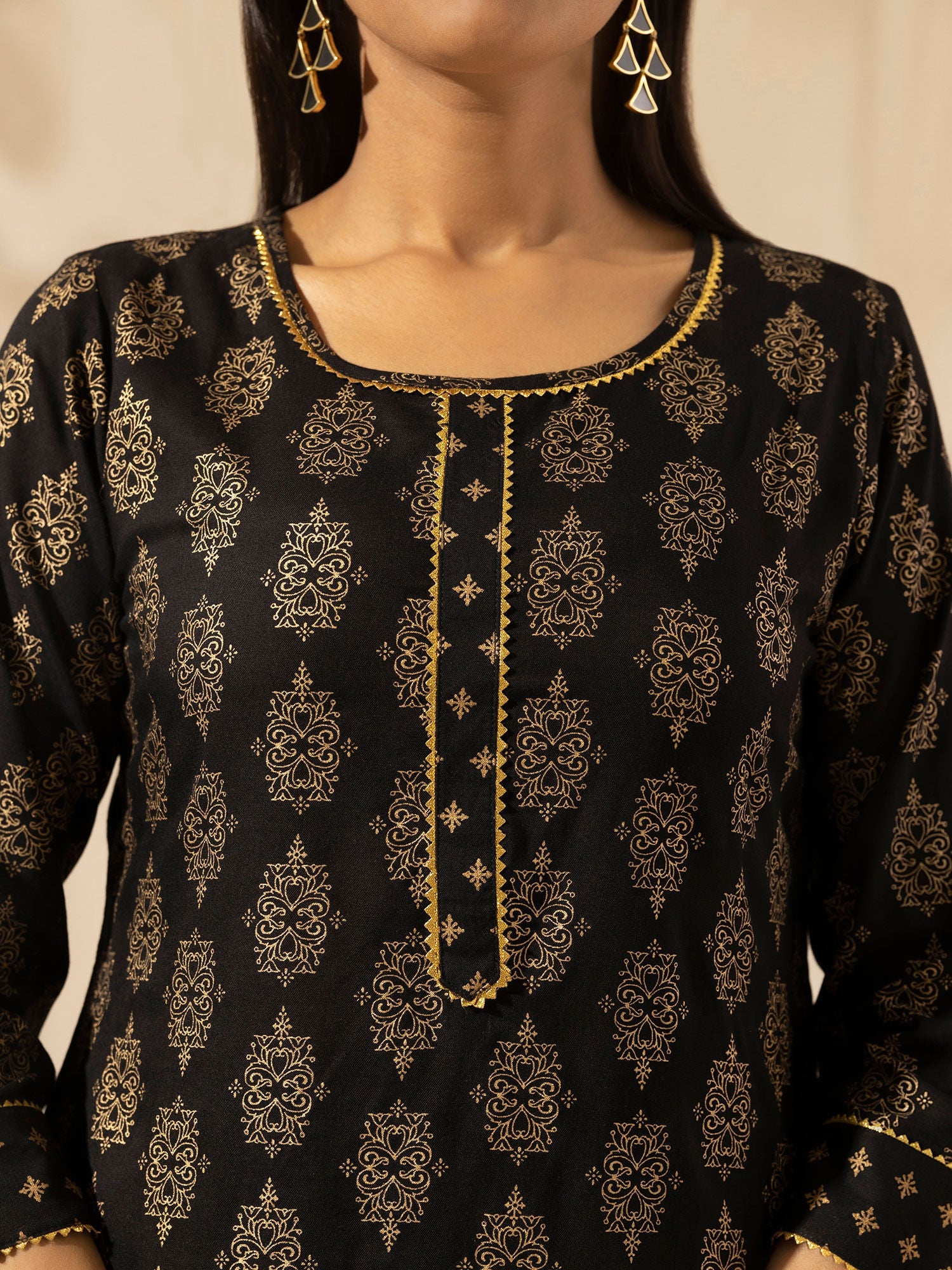 Likha Black Printed Kurta Palazzo Dupatta LIKSKD20 (Set of 3) - M