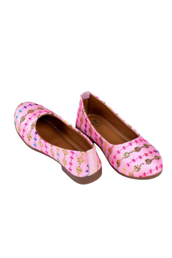 Tiny Bugs Girls Embroidered Ethnic Ballerinas-Pink