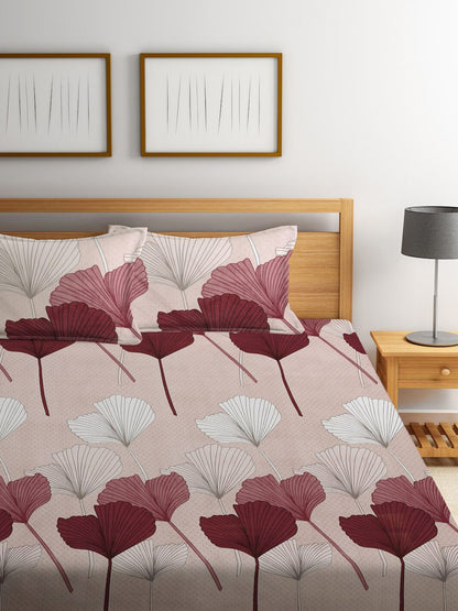 KLOTTHE Beige Floral 300 TC Cotton Blend Double Bedsheet Set
