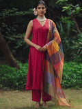 Anayna V-Neck Regular Silk A-Line Kurta with Trousers & Dupatta