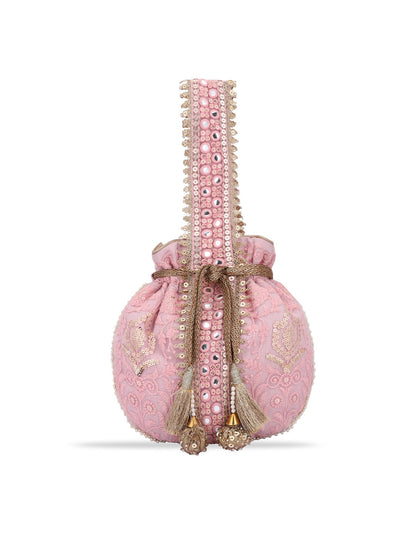 Masq Pink and Gold-Toned Embroidered Potli Clutch