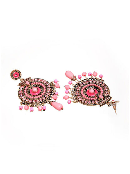 Shining Diva Pink Circular Drop Earrings
