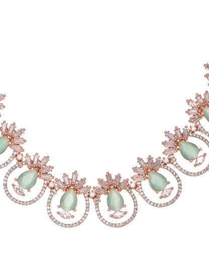 Saraf RS Jewellery Rose Gold-Polished & Sea Green American Diamond Studded Jewellery Set