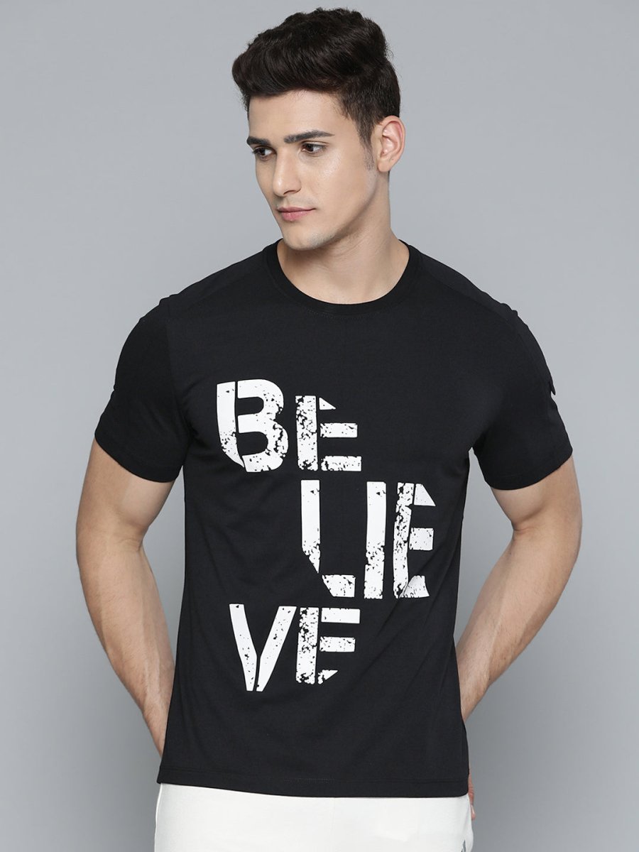 Alcis Men Black & White Typography Printed T-shirt