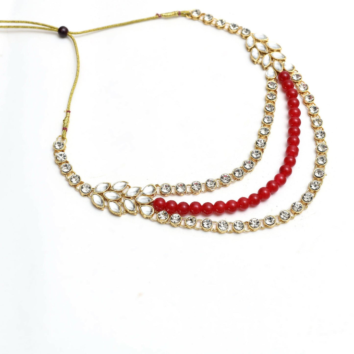 Mominos Fashion Johar Kamal Handicraft Finish White & Red Pearls Choker For Women (White/Red)