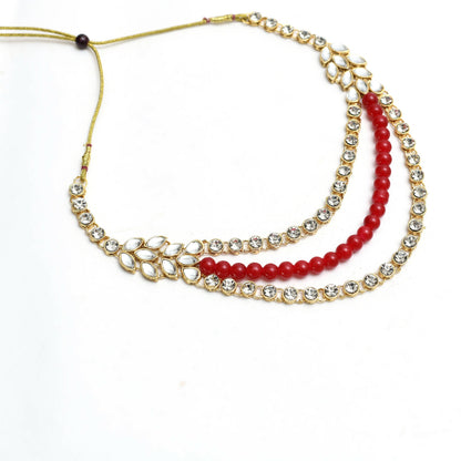 Mominos Fashion Johar Kamal Handicraft Finish White & Red Pearls Choker For Women (White/Red)