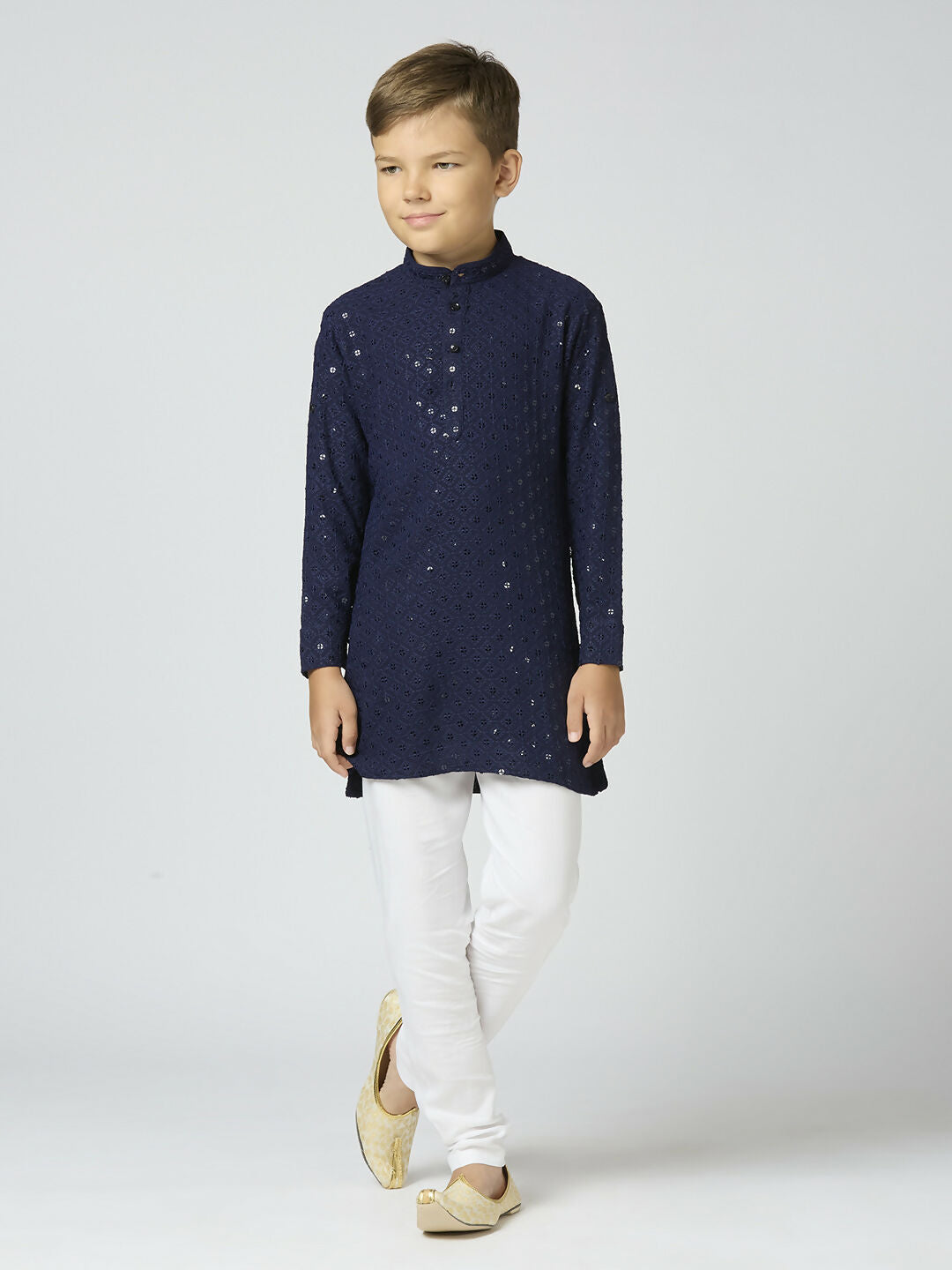 Joban Fashion Kids Island Full Sleeves Cotton Kurta and Pyjama Set with Sequin work - Navy Blue