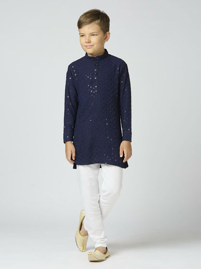 Joban Fashion Kids Island Full Sleeves Cotton Kurta and Pyjama Set with Sequin work - Navy Blue