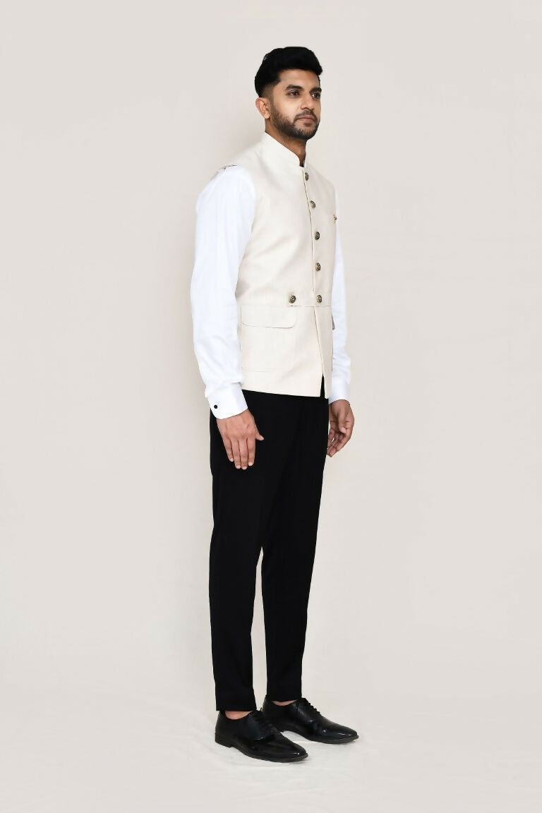 Joban Fashion White Colored Art Silk Fabric Kurta, Jacket With Straight Fit Pant