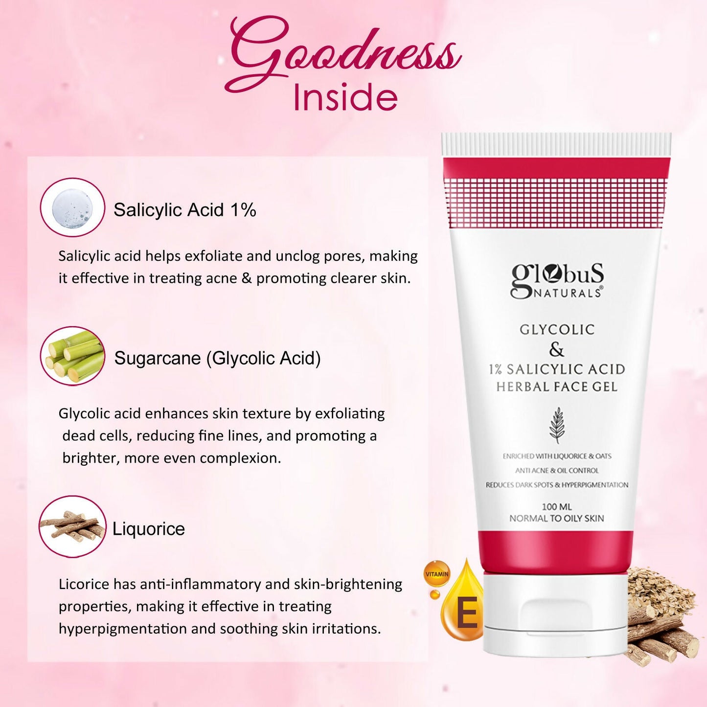 Globus Naturals Glycolic & 1% Salicylic Acid Herbal Anti Acne Face Gel