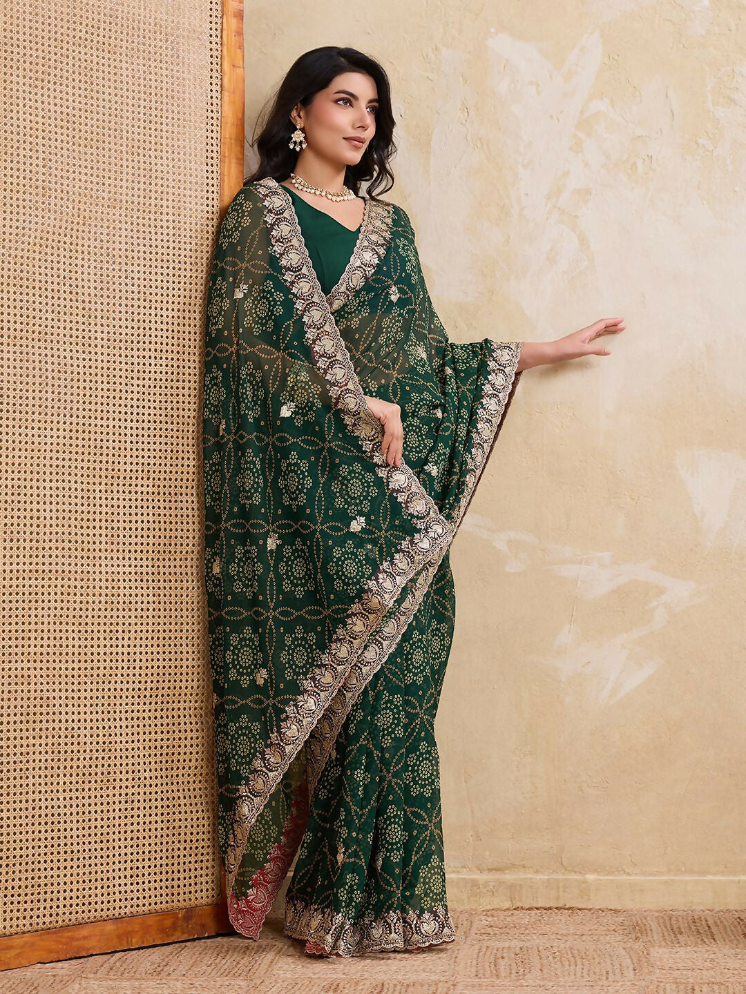 Teeya Creation New Trendy Leheriya Bandhani Georgette Saree For Daily Wear -Green