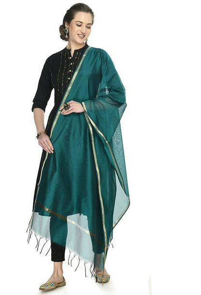Mominos Fashion Moeza Banarsi Piping Rama Green Dupatta