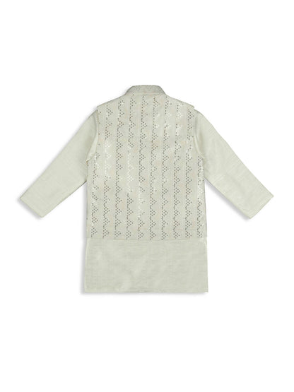 Joban Fashion Kids Island Elegance Sequence work Nehru Jacket Full Sleeves Kurta, Pyjama Set - Cream