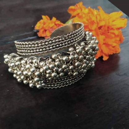 Mominos Fashion Oxidised Silver Plated Openable Bracelet With Ghungroo