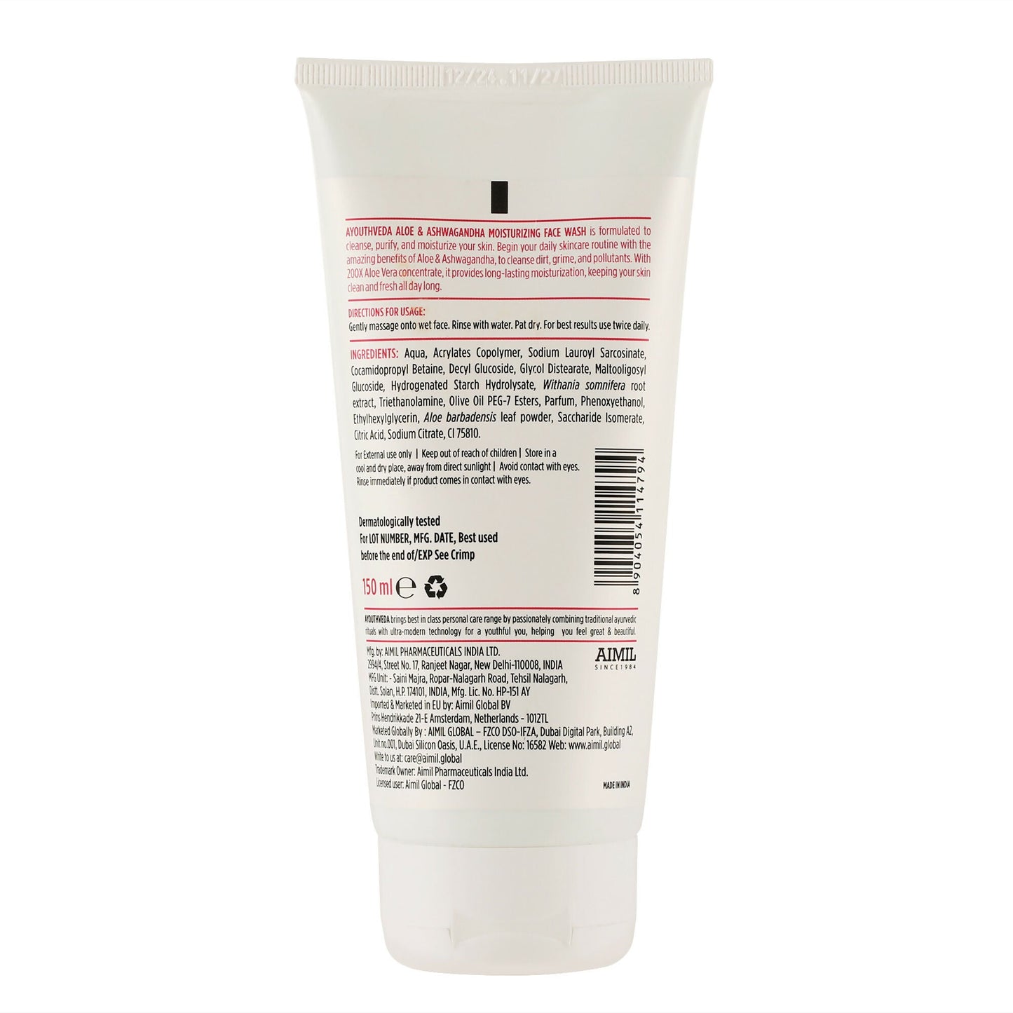 Ayouthveda Aloe & Ashwagandha Moiturizing Face Wash