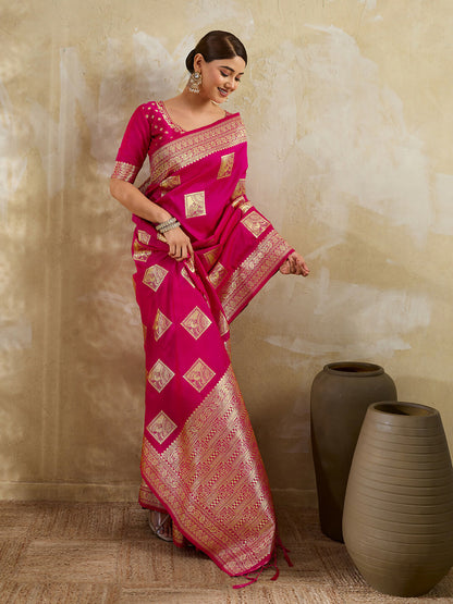 Shree Shyam Fashion Magenta Silk Blend Saree