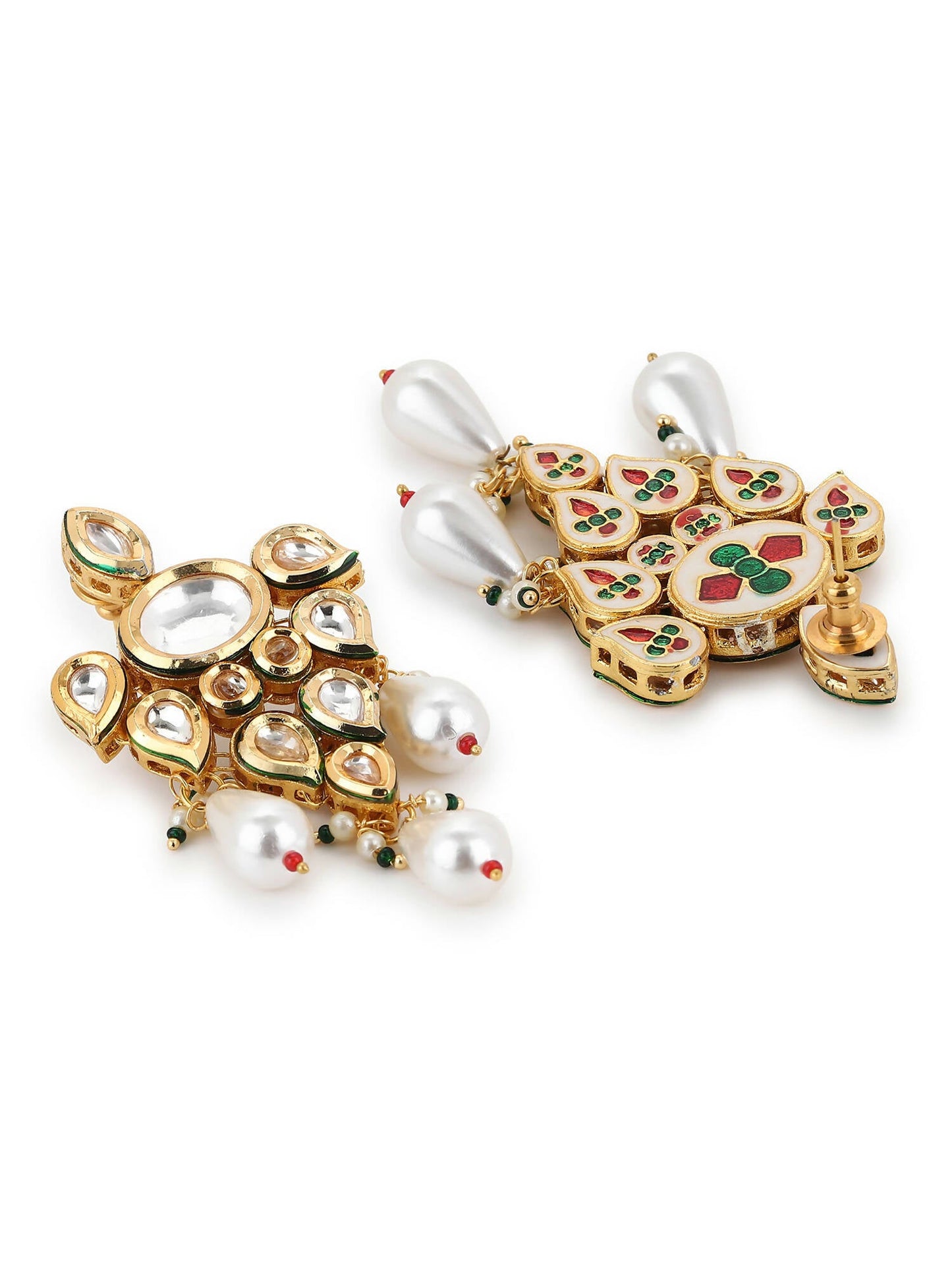 Gold-Toned White Contemporary Gold-Polished Drop Earrings - Ruby Raang