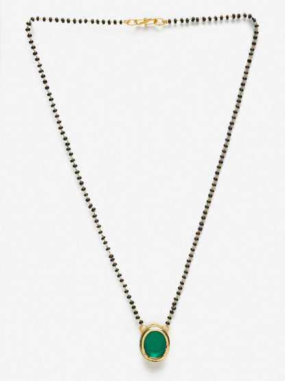 Gold-Polished Black Beaded Green Kundan Studded Handcrafted Mangalsutra - Ruby Raang