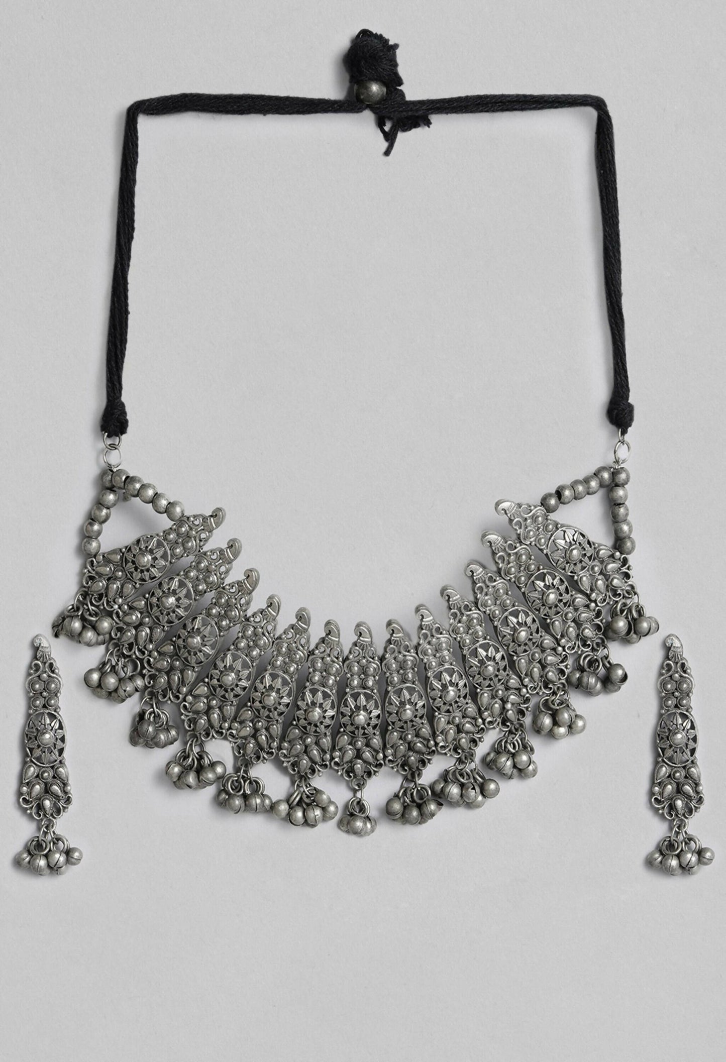 Mominos Fashion Johar Kamal Oxidised Silver-Plated Brass Finish Temple Jewellery with Earrings For Women