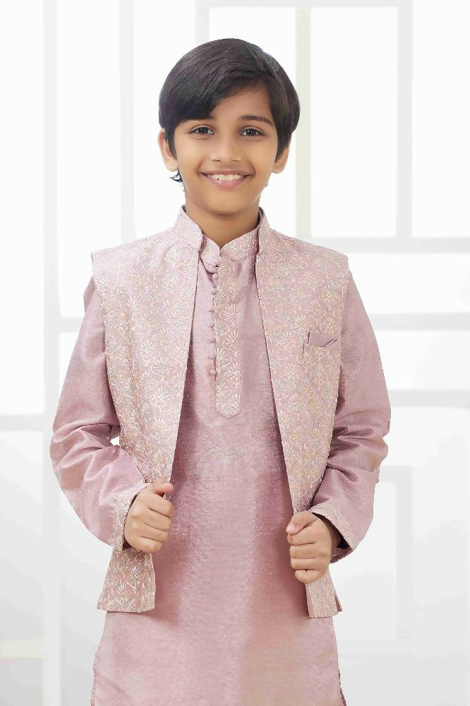 Raivat Ethnic Art Silk Embroidery Work 3 Pics Jacket Set In Onion Pink Colour