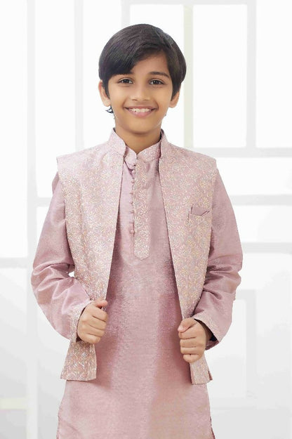 Raivat Ethnic Art Silk Embroidery Work 3 Pics Jacket Set In Onion Pink Colour