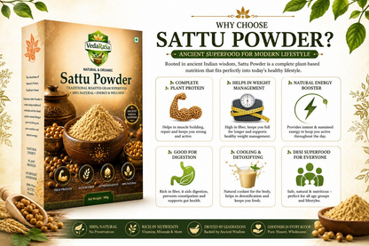 VedaRasa Premium Sattu Powder – Organic Roasted Chana Powder