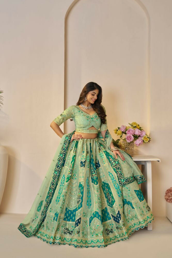 Kesar Fab Green Banarasi Silk Embroidered Lehenga