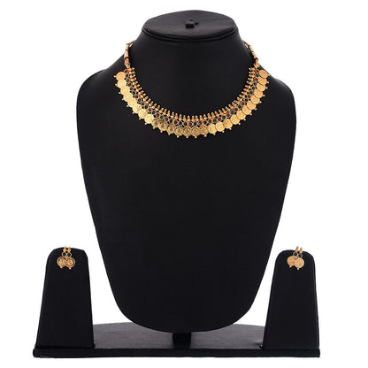 Gold-Polished Alloy Temple Jewellery Coin Sleek Choker Necklace - The Pari