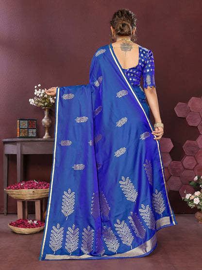 Joban Fashion Royal Blue Floral Motifs Banarasi Silk Sarees