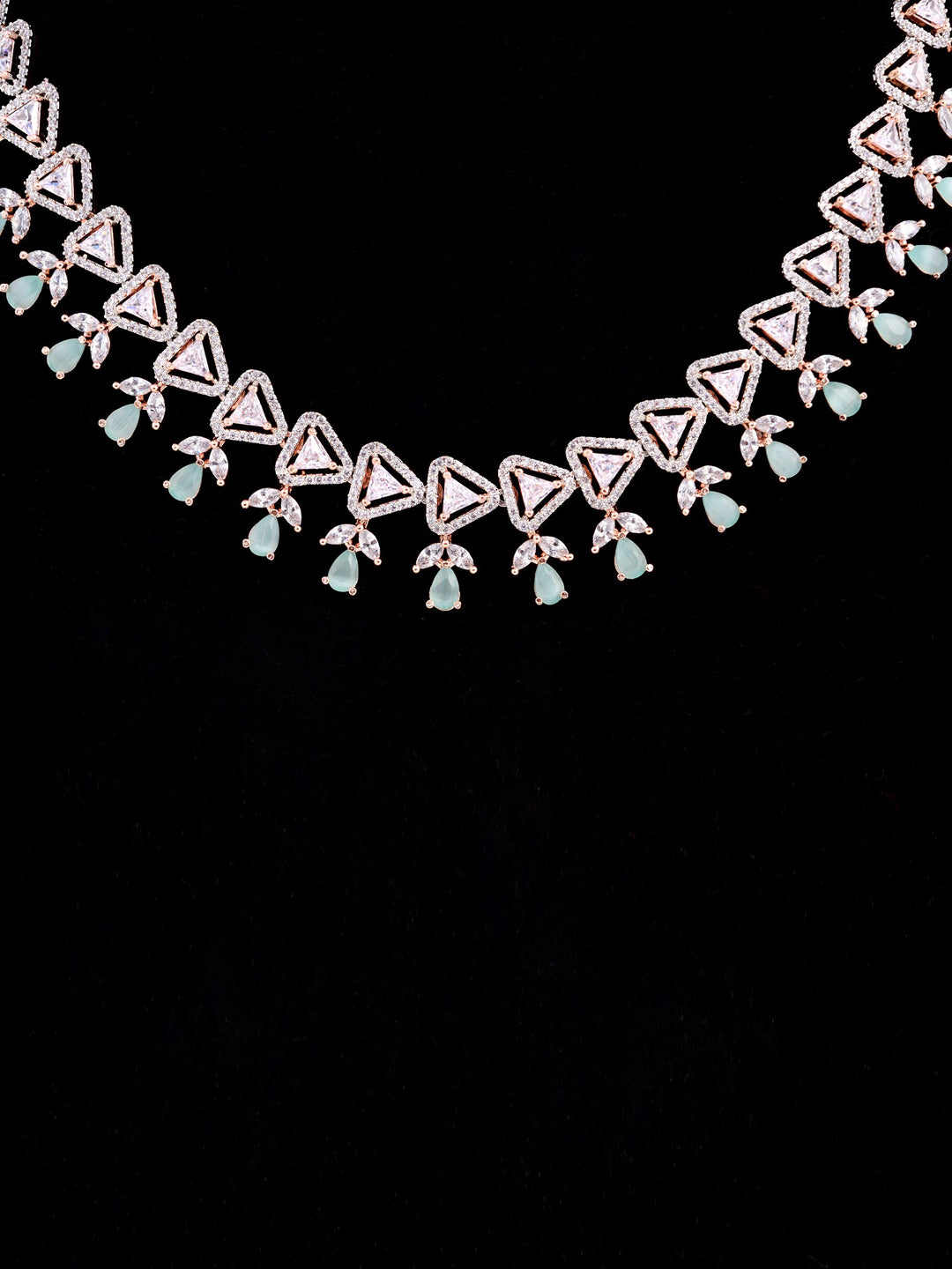 Saraf RS Jewellery Rose Gold-Polished White & Sea Green AD-Studded Handcrafted Jewellery Set