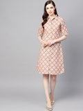Anayna Women Beige & Pink Printed Shirt Dress