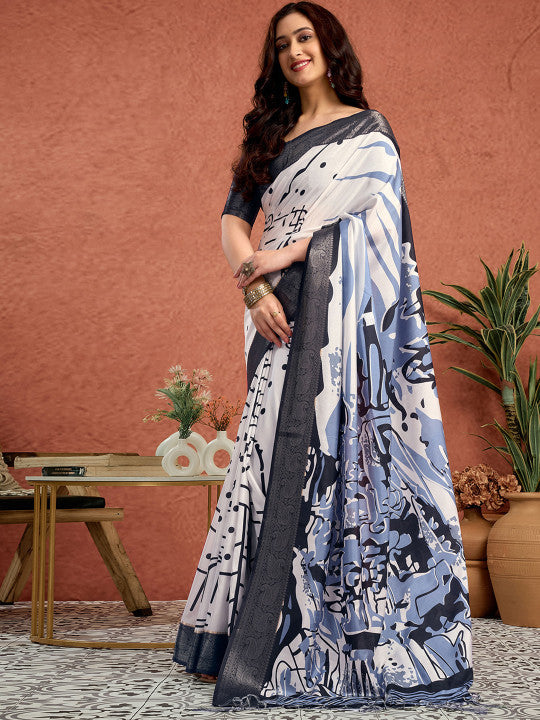 Sangria Woven Design Printed Tussar Saree With Blouse Piece