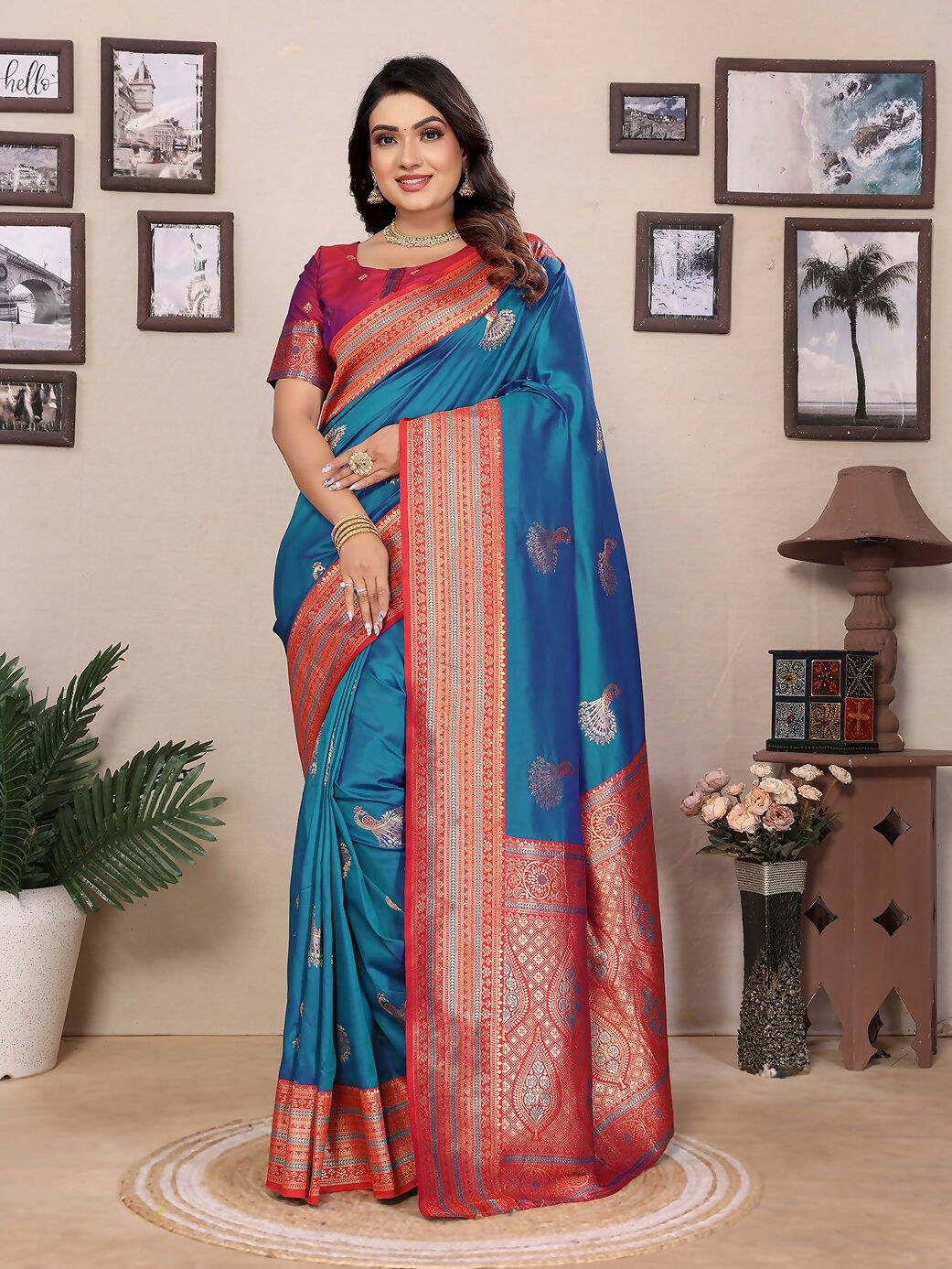 Joban Fashion Banarasi Royal Blue Small Butti Soft Silk Saree