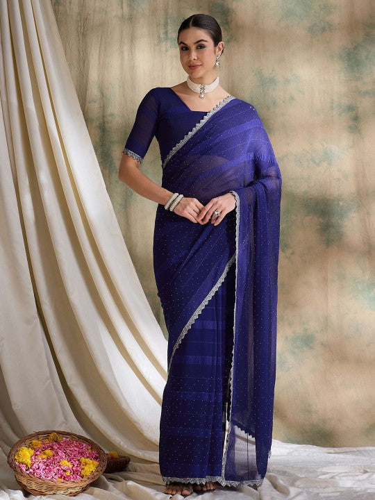 Sangria Polka Dots Embellished Saree With Blouse