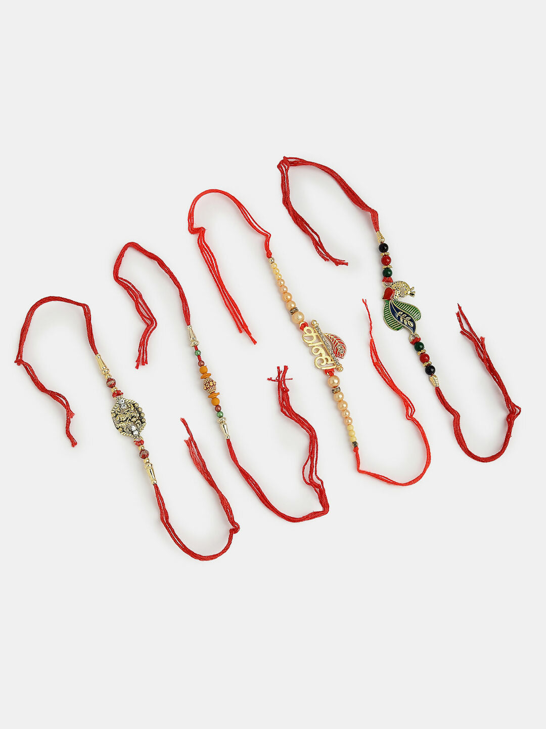 NVR Men Set of 4 Multicolor Radha Krishna & Peacock Design Rakhi With Roli Chawal & Chocolate
