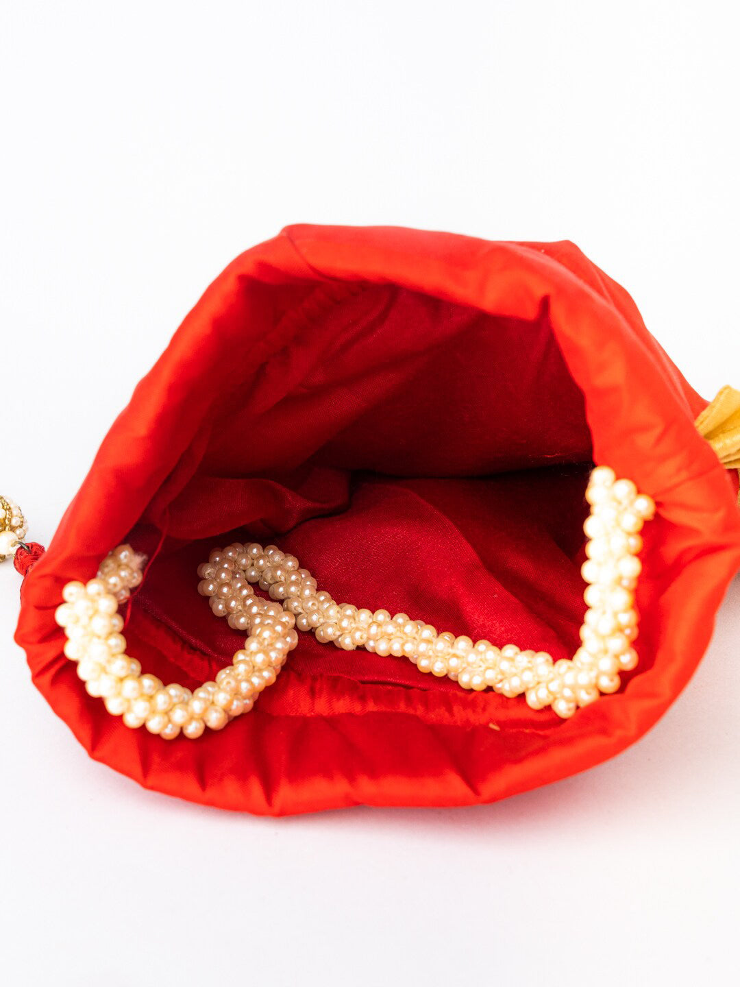 NR By Nidhi Rathi Red & White SHRINATHJI Embroidered Potli Clutch