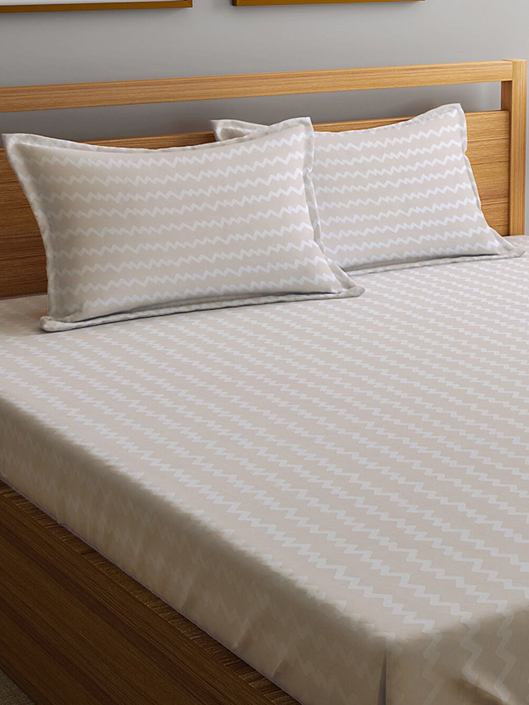 KLOTTHE Abstract-Printed 300TC Fitted King Bedsheet With 2 Pillow Covers