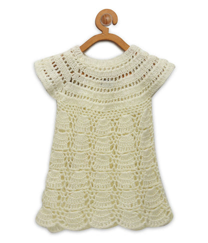Chutput Kids Cream Coloured Solid Wool Frock - Cream