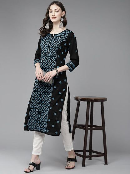 ADA Women Floral Embroidered Cotton Chikankari Kurta