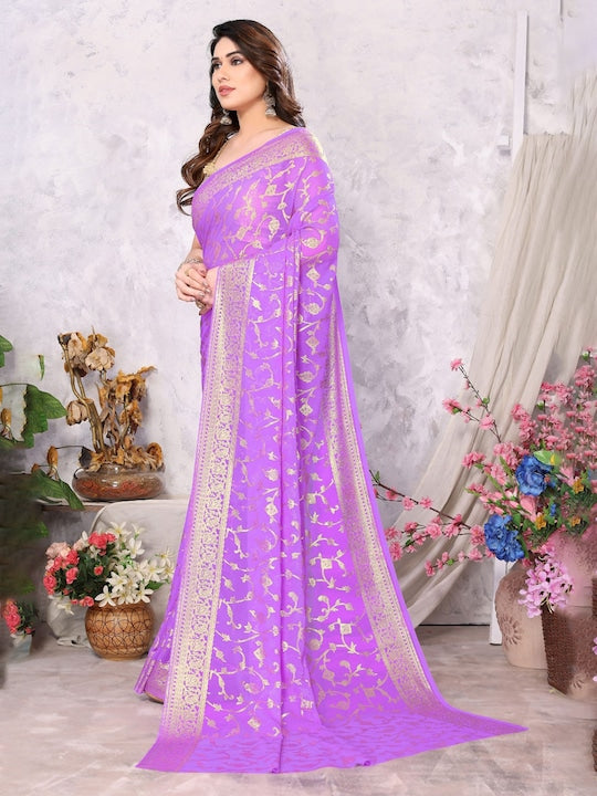 Fabmora Ethnic Motifs Printed Poly Georgette Saree