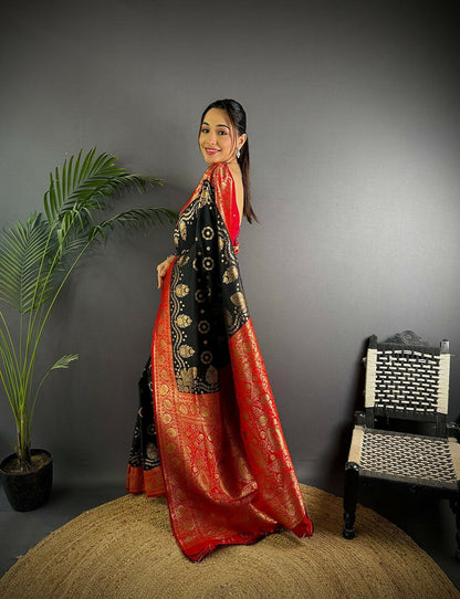 Joban Fashion Red Butti Banarasi Silk Sarees