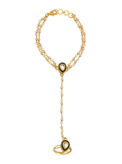 Ruby Raang Gold Green Meenakari Kundan Haath Phool