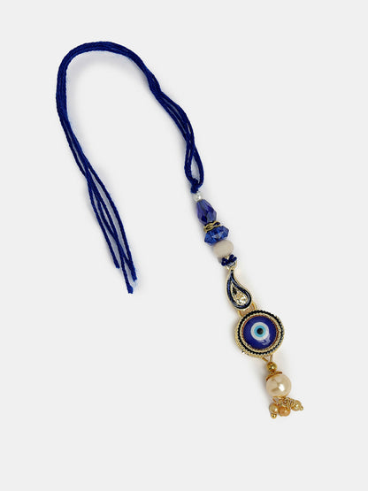 NVR Women & Men Set of 2 Blue Evil Eye Beaded Bhaiya Bhabhi Rakhi With Roli Chawal & Chocolate