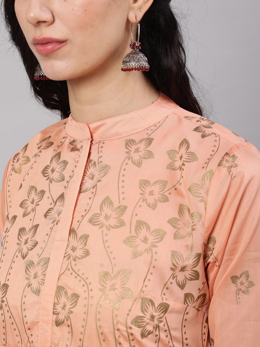 Aks Floral Printed Layered Chanderi Silk A Line Kurta