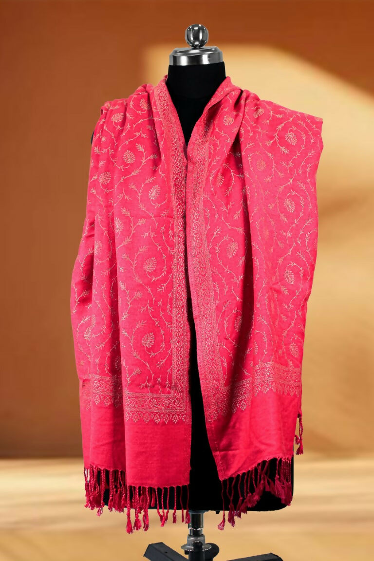 Weaving Mystery Handloom Pashmina Shawl-Kaani Zari - Pink